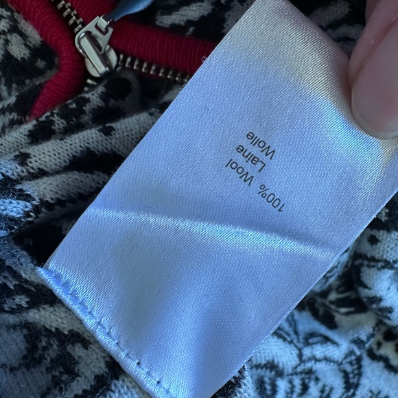 Krimson Klover Black & White Floral Zip-Front Women's Sweater with Red Trim M - Picture 7 of 8